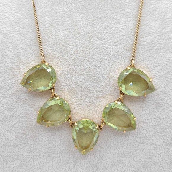 J Crew Green Pear Shaped Crystal 5 Stone Necklace - Picture 1 of 9